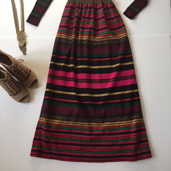 ❤️SOLD ❤️Vintage Maxie Dress Striped FittedMetalli - Picture 7 of 8